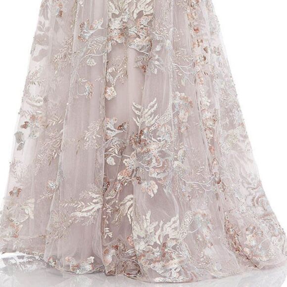 Mac‎ Duggal Size 8 Pastel Light Purple Floral Long Sleeve A-Line Maxi Dress Gown - Picture 8 of 8